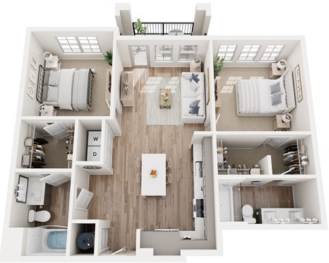 Floor plan for 2 beds, 2 baths, 1063 sqft